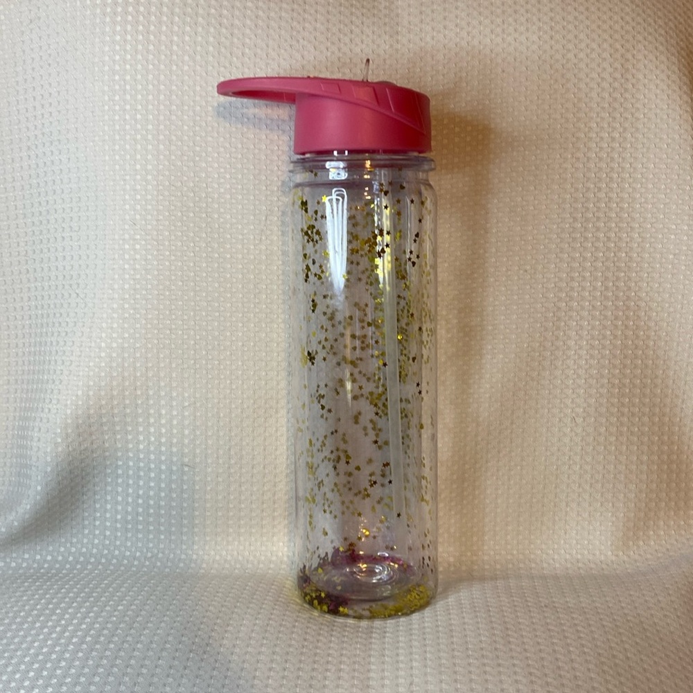 Like New Pink and Gold Star Glitter Plastic Water Bottle